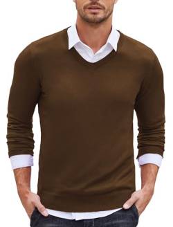 COOFANDY Herren V Ausschnitt Pullover Winter Strickpullover Langarmshirt Basic Pullover Sweater Fall Tops Braun S von COOFANDY