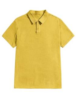 COOFANDY Herren Waffel Polo Shirt Kurzarm Hemd Poloshirt Männer Sport T-Shirt Basic Sommer Atmungsaktiv Mittelgelb L von COOFANDY