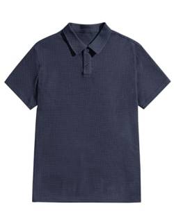 COOFANDY Herren Waffel Poloshirt Hemd Männer Kurzarm T-Shirt Sport Polo Shirt Atmungsaktiv Sommer Einfarbig Marineblau XXL von COOFANDY