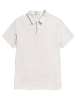 COOFANDY Herren Waffel Poloshirt T-Shirt Männer Kurzarm Hemd Funktions Shirts Einfarbig Polo Shirt Sommer Sport Weiß XXL von COOFANDY