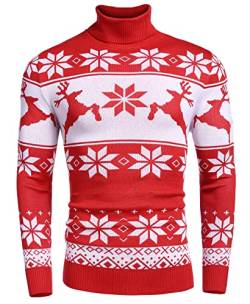 COOFANDY Herren Weihnachtspullover Strickpullover Rollkragenpullover Norweger Pullover Winterpullover für Männer Winter Pullover Warme Turtleneck Weihnachtsrot M von COOFANDY