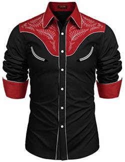COOFANDY Herren Westernhemd Cowboy bestickt Langarm Button Down Hemd - - Mittel von COOFANDY