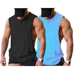 COOFANDY Herren Workout Tank Top 2er-Pack Fitnessstudio Bodybuilding ärmellos Muskel-T-Shirts, Schwarz/Hellblau (2 Stück), Klein von COOFANDY