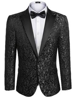 COOFANDY Herren blumenpartei Abendanzug stilvoller Smoking Hochzeit Blazer Prom Smoking us XL (Chest 49,6") schwarz von COOFANDY