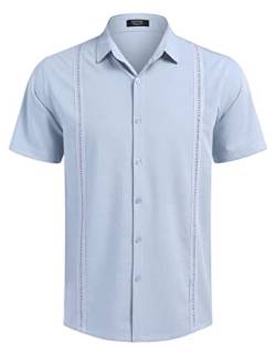 COOFANDY Herrenhemd Freizeithemd Kurzarm Sommerhemd Lockere Passform Tropische Urlaub Strand Hemden Atmungsaktiv Himmelblau XL von COOFANDY