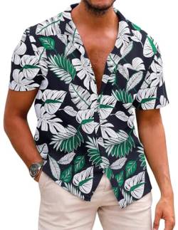 COOFANDY Herrenhemden Kurzarm Herren Hawaii Hemd Baumwolle Strandhemd Sommer Hemd Regular Fit Bügelfrei Button Down Kurzarm Hawaii Shirt B-Marineblau L von COOFANDY