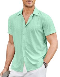 COOFANDY Herrenhemden Kurzarm Sommerhemd Urlaub Hemd Reise Shirt Regular Fit Freizeithemden Ausgefallene Hemden Button Down Hemden Solid Strandhemd Minzgrün M von COOFANDY