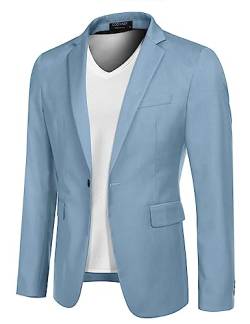 COOFANDY Herrensakko Herren Anzugjacke Business Sakko Anzug-Jackett Regular Fit Freizeit Jackett Sportsakko für Hochzeit Klassischer Jackett Klares Blau XL von COOFANDY