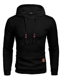 COOFANDY Hoodie Herren Slim Fit Arbeitspullover Herren Hipster Gym Langarm Kordelzug Karierten Jacquard Pullover Hoodies L Schwarz von COOFANDY