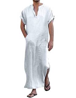 COOFANDY Kaftan Herren Kurzarm Nachthemd Roben aus Baumwolle Leinen Sommer Tshirt Nachtwäsche Weiß XXL von COOFANDY