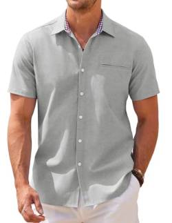 COOFANDY Kurzarm Hemd Herren Freizeithemd Oxford Hemden Kleiderhemd Casual Shirts Businesshemd Kent-Kragen für Männer Regular Fit Hellgrau S von COOFANDY