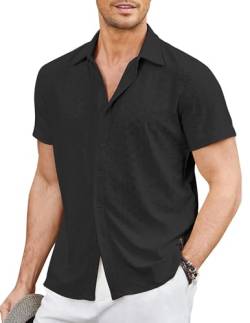 COOFANDY Kurzarmhemd Herren Hemd Kurzarm Sommerhemd Urlaub Hemd Reise Shirt Freizeithemden für Herren Hemd Transparent Strand Hemd Schwarz XL von COOFANDY