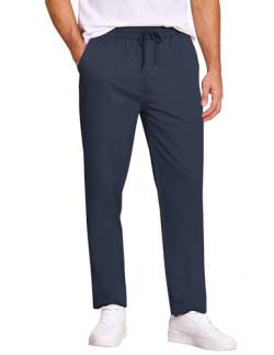 COOFANDY Lässige Herren-Hose mit Kordelzug, normale Passform, elastische Taille, Baumwolle, gerades Bein, Cargohose, Marineblau, Groß von COOFANDY