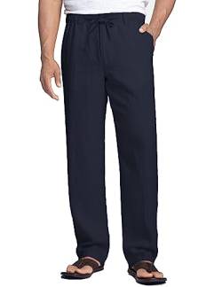 COOFANDY Leinenhose Herren Freizeithose Leichte Sommerhose Strandhose aus Baumwollmischung Lange Lässige Hosen Loose Fit Schlupfhose Navy Blau 2XL von COOFANDY