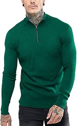 COOFANDY Männer Langarmshirt Knit Unterhemd 1/4 Zipper Sweatshirt Langarm Regular Fit Pullover Dunkel Grün S von COOFANDY