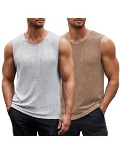 COOFANDY Muskelshirt Tank Tops Unterhemd Fitness Unterhemden Herren Sport 2 Pack Ärmelloses Funktionsunterhemd 2 Stück Hellgrau/Khaki XXL von COOFANDY