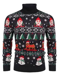 COOFANDY Norweger Pullover mit Rollkragen 3D Gedruckt Hässliche Weihnachten Rollkragenpullover Lustig Ugly Weihnachtpullover Dunkelblau S von COOFANDY