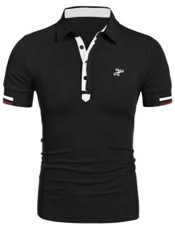 COOFANDY Polo Hemd Herren Kurzarm Poloshirt T Shirt Schwarz Slim Fit Bequeme Golf Polo Shirts (Schwarz L) von COOFANDY