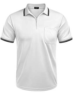 COOFANDY Polohemd Herren Basic Poloshirt Kurzarm Golf Polokragen Hemd Reißverschluss Outdoor Sportstil für Männer Weiß M von COOFANDY