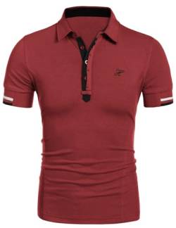 COOFANDY Poloshirt Herren Kurzarm Polohemd Stickerei Einfarbig T-Shirt Golf Polo Hemd Alpha Shirts Männer Hemden (Weinrot M) von COOFANDY