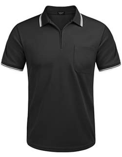 COOFANDY Poloshirt Herren Kurzarm Polohemd Umlegekragen mit Reißverschluss Golf Poloshirt Stretch Sportstil Sommer für Männer Schwarz M von COOFANDY