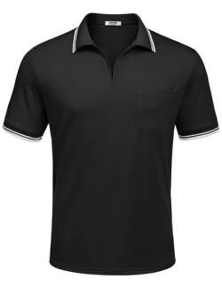 COOFANDY Poloshirt Herren Kurzarm Polohemd mit Brusttasche Männer T-Shirt Polokragen Polo Shirt Sommer T-Shirt Golf Shirts mit Kontrast Regular Fit A-Schwarz XL von COOFANDY