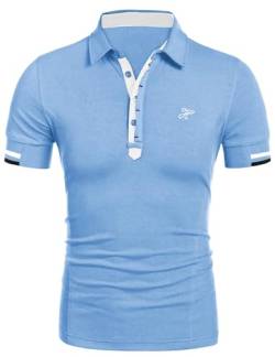 COOFANDY Poloshirt Herren T-Shirts Männer Herrenhemd Kurzarm Alpha Stickerei Sommer Slim Fit Golf Shirt Sportshirt Casual Business (Clearblau L) von COOFANDY