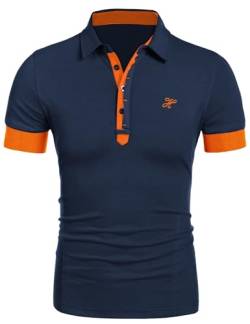 COOFANDY Poloshirt Männer Kurzarm Hemd Herren Polo Stickerei T-Shirts Regular Fit Shirts Sommer Sport Hemden Golf (Navy Orange XL) von COOFANDY