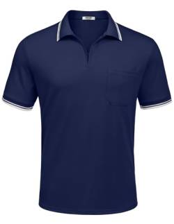 COOFANDY Poloshirts für Herren Slim Fit Basic Polohemd Herren Kurzarm Golf PolokraIgen Hemd Reißverschluss Outdoor Sportstil für Männer T-Shirt A-Navy blau 3XL von COOFANDY