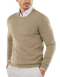 COOFANDY Pullover Herren Slim Fit Rundhals Strickpullover Herren Freizeit Sweater Business Winterpullover Männer Feinstrick Pulli Beige S von COOFANDY