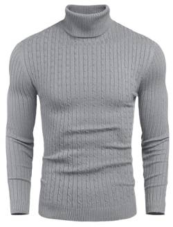 COOFANDY Rollkragen Herren Pullover Slim fit Langarmshirt Feinstrick Rollkragenpulli Einfarbig Turtleneck Pullover Grau L von COOFANDY