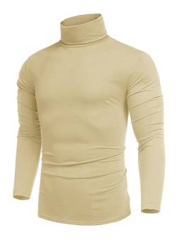 COOFANDY Rollkragenpullover Herren Slim fit Casual Basic Rollkragenshirt Langarm Strick Langarmshirt Rollkragen Pullover Rollkragenshirt für Männer helles Khaki 3XL von COOFANDY