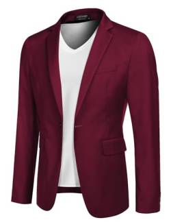 COOFANDY Sakko Herren Einfarbig Blazer Modern Anzugjacke Anzug-Sakko Modern Jackett für Männer Anzug Hochzeit & Business Alltag Anzug-Jackett Dunkelrot L von COOFANDY