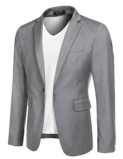 COOFANDY Sakko Herren Regular Fit Sportlich Anzugjacke mit Fliege 1 Knöpfe Blazer für Business Hochzeit Freizeit Hellgrau XXL von COOFANDY