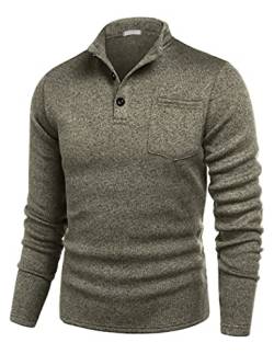 COOFANDY Strickpullover Herren mit Knöpfen Stehkragen Pullover Warm Casual Langarmshirt Khaki S von COOFANDY