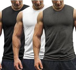 COOFANDY Tank Top Herren 3er Pack ärmellose Unterhemden Muskel Shirt Athletic Achselhemden Muscle Shirt Herren Muskelshirts Männer Schwarz/Weiß/Grau M von COOFANDY