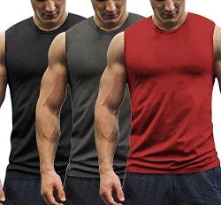 COOFANDY Tank Top Herren Muskelshirts Achselhemden 3er Pack Fitness Rundhals-Ausschnitt Axelshirt Baumwolle Muskelshirt Funktionsshirt für Running Schwarz/Dunkelgrau/Rot M von COOFANDY