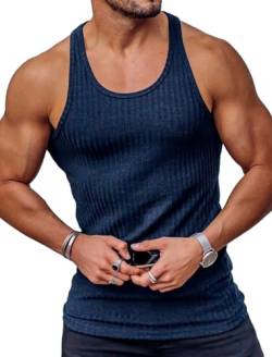 COOFANDY Unterhemd Herren Strick Tank Top Sport Ärmelloses Shirt Fitness Vest Sleeveless T-Shirt für Training Muskelshirts Navyblau XXL von COOFANDY