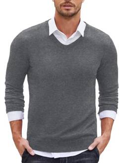 COOFANDY V Ausschnitt Pullover für Herren Strickpullover Langarm Sweater Winter Männer Pulli Grau S von COOFANDY