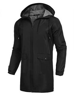 COOFANDY Wasserdichte Regenjacke für Herren, mit Kapuze, leicht, winddicht, Outdoor-Aktivität, langer Regenmantel, Schwarz, Large von COOFANDY