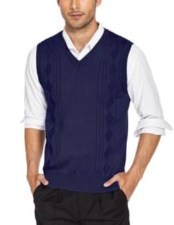 COOFANDY West Herren Pullunder V-Ausschnitt Regular Fit Strickweste Ärmellose Winter Pulloverweste für Männer Business Freizeit Navy Blau M von COOFANDY