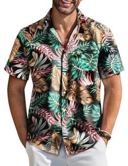 COOFANDY Z Herren Funky Hawaii Hemd Unisex Kurzarm Strandhemd Button Down Hemd Floral Shirt Männer PA61 M von COOFANDY