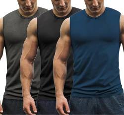 COOFANDY ärmelloses Shirt Herren Muskelshirt Axelshirt Tank Top 3er Tankshirt ärmellose Unterhemden Rundhals-Ausschnitt Schwarz/Dunkelgrau/Blau XL von COOFANDY