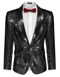 Coofandy Herren-Anzugjacke, glänzend, mit Pailletten, Ein-Knopf-Smoking für Party, Hochzeit, Bankett, Abschlussball, Schwarz, 3XL von COOFANDY