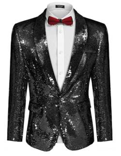 Coofandy Herren Glänzende Pailletten Jackett Blazer mit einem Knopf Smoking für Party, Hochzeit, Bankett, Prom groß Schwarz von COOFANDY