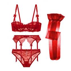 COOKOE Halbschalen Spitze Transparent Sexy Dessous Ultradünn Solid Shell Style 4 Stück / Lots BH Set und Strumpfband und Strumpf von COOKOE