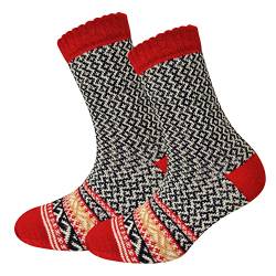 COOL7 Damen Socken Winter Damensocken Winter Wollsocken Hochwertige Wollmischung mit grafischem Absätzen rot und blau 39-42 35-38 von COOL7