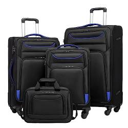 COOLIFE Koffer Trolley Koffer Reisekoffer von 4 Rollen Stoffkoffer Handgepäck TSA-Schloss Der Koffer Enthält 1 Große Umhängetasche (Koffer-Set 4tlg, schwarz+blau) von COOLIFE