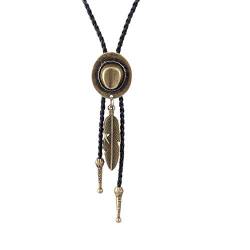 COOLLA Bolo-Krawatte, handgefertigt, Hut Feder Western Cowboy Schwarz Vintage Anhänger für Damen Herren (Bronze), bronze, 70 cm von COOLLA