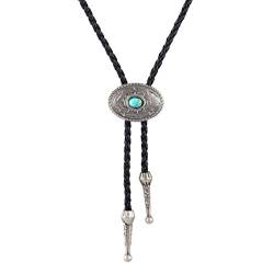 COOLLA Bolo-Krawatte Cowboy-Krawatte Leder Choker Halskette Vintage Türkis Anhänger für Damen Herren, Leder, Türkis von COOLLA